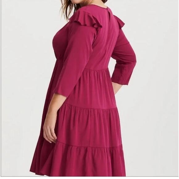 Torrid Dress 2X Wine Tiered Ruffle Keyhole Purple Boho Fall Minimalist - Picture 10 of 15